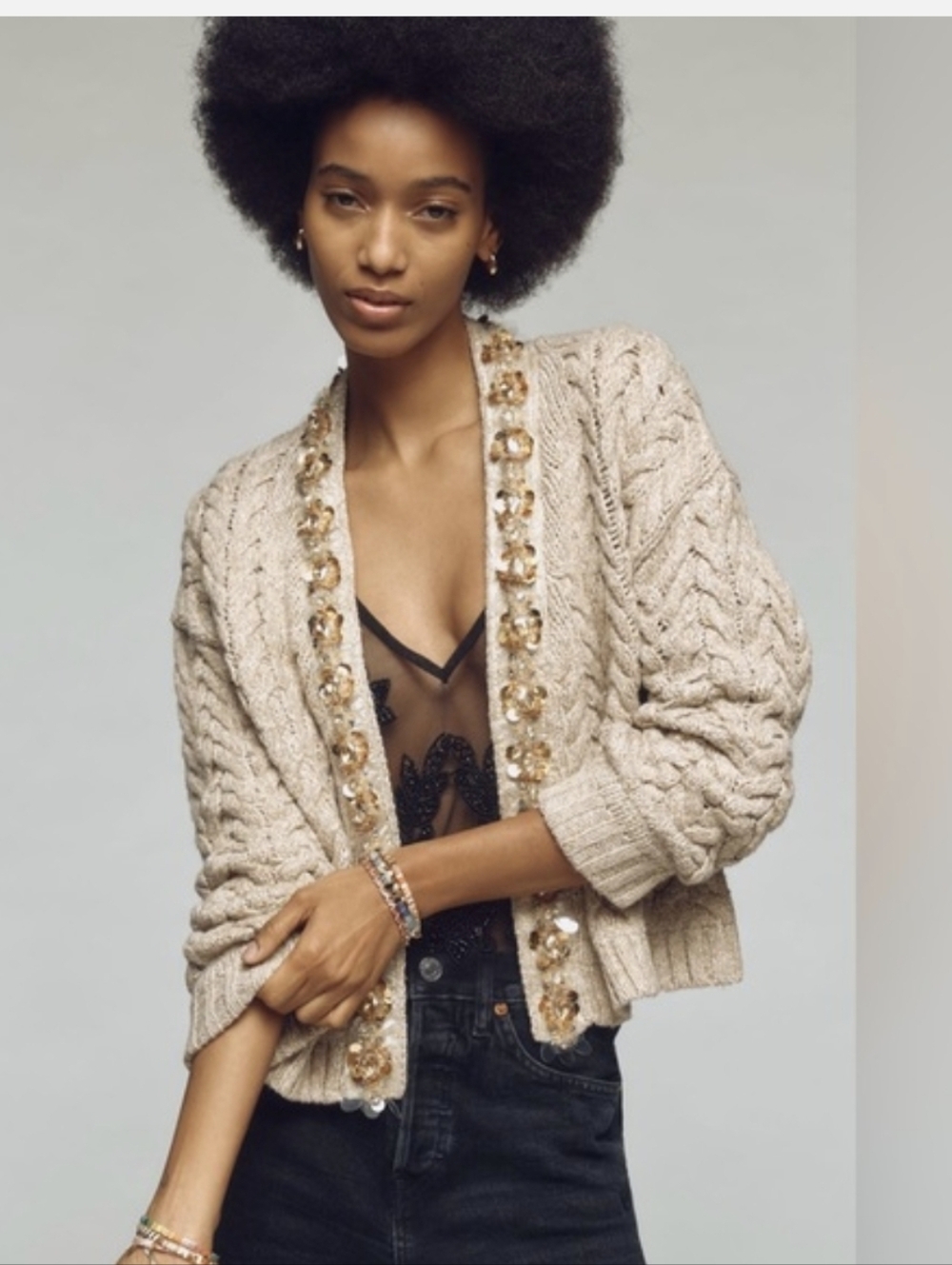 Maeve Cable Knit Deco-trim Cardigan One Size NWT Anthropologie